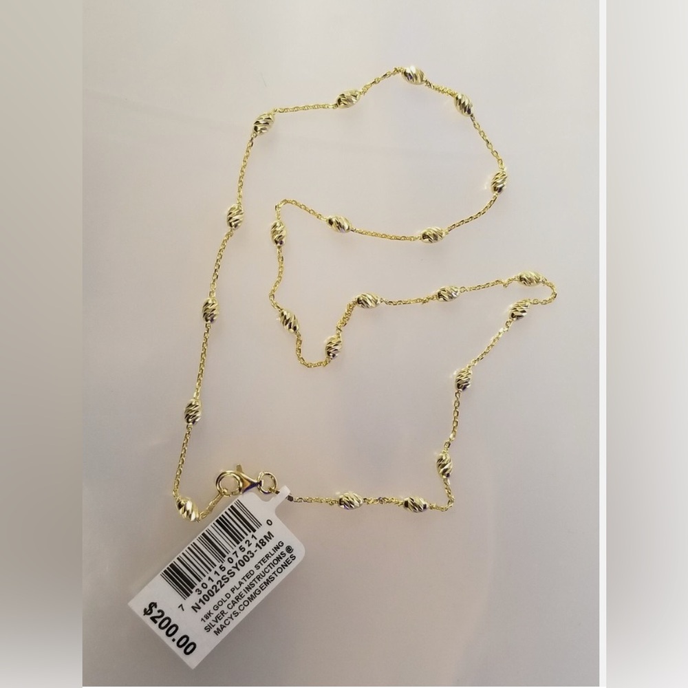 Macys textured bead 18” statement necklace 18k gold plated sterling silver NWT